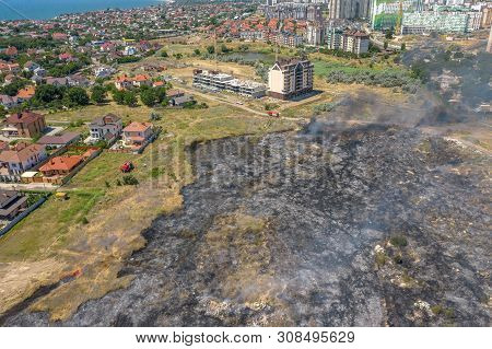 Heavy Smoke In Steppe. Forest And Steppe Fires Destroy Field, Steppes During Severe Droughts. Fire,
