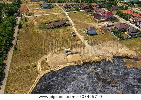 Heavy Smoke In Steppe. Forest And Steppe Fires Destroy Field, Steppes During Severe Droughts. Fire,