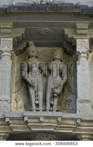 Statue On Stone Wall Carvings At Vitthal Temple, Palashi, Parner, Ahmednagar.