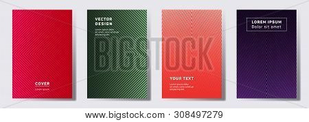 Colorful Cover Templates Set. Geometric Lines Patterns With Edges, Angles. Cool Backgrounds For Note