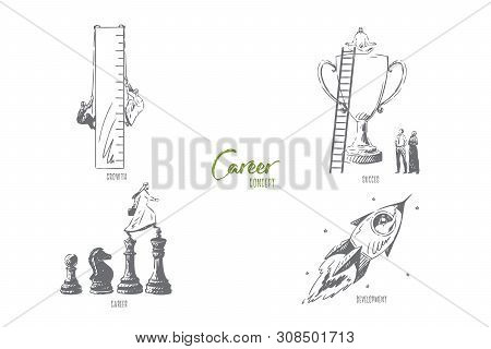 Career, Growth, Success, Development Concept Sketch. Job Promotion, Arab Businessman And Businesswom