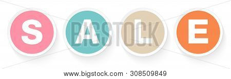 Set Of Four Buttons Sale Retro Colors With Shadow