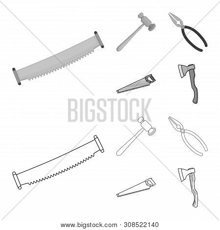 Vector Design Of Tool And Construction Sign. Set Of Tool And Carpentry Vector Icon For Stock.