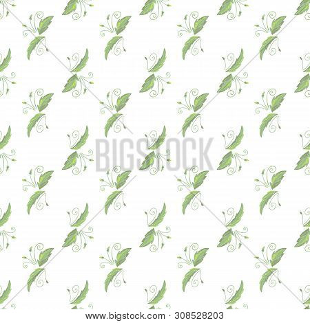 Grean Leaf Pattern  Hand Drawn Illustration With Grunge Simple Texture
