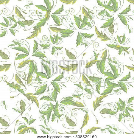 Grean Leaf Pattern  Hand Drawn Illustration With Grunge Simple Texture