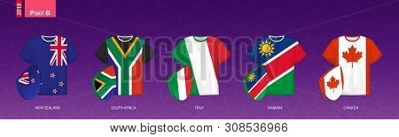 Rugby Jerseys With Flag Of Pool B. Vector Illustration.