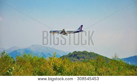 Sochi, Russia - October 8, 2018- Aircraft Airbus A321-211 Vp-bvp Of Ural Airlines