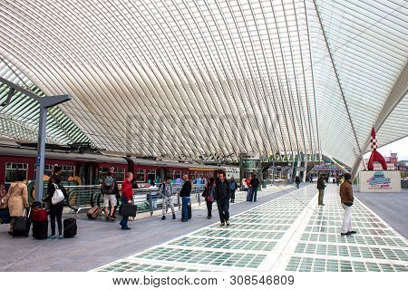 Liege, Belgium - May 13: Futuristic Liege-guillemins Railway Station On May 13, 2013 In Belgium. Sta