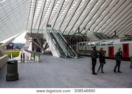 Liege, Belgium - May 13: Futuristic Liege-guillemins Railway Station On May 13, 2013 In Belgium. Sta