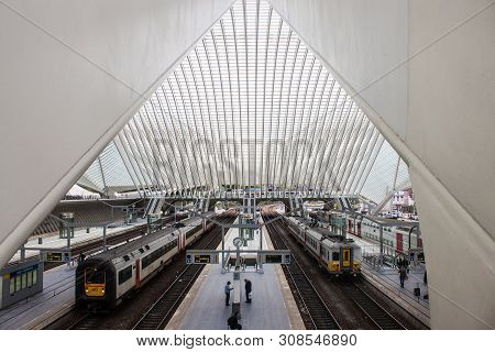 Liege, Belgium - May 13: Futuristic Liege-guillemins Railway Station On May 13, 2013 In Belgium. Sta