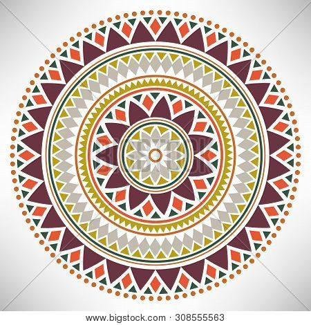 Ornamental Round Pattern. Tribal Mandala. Geometrical Circle Isolated On White Background. Vector Il