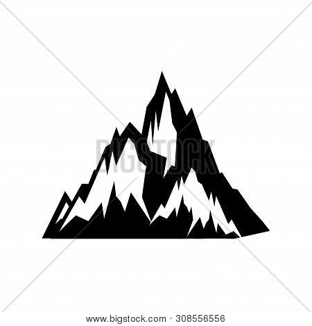 Mountain Top Black Silhouette With Snowy Peak, Mountain Logo, Hills Logo, Mountain Symbol, Mountain 