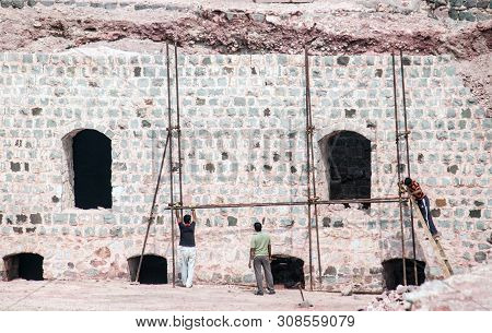 Reconstruction Works At Portuguese Fortress On Hormoz Island, Iran