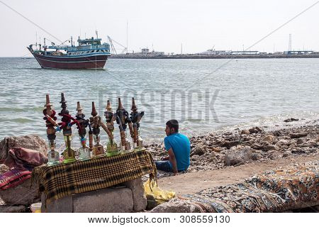 Bandar Abbas, Iran - February 28: Sea Coast With Water Pipes In Bandar Abbas, Iran On February 28, 2