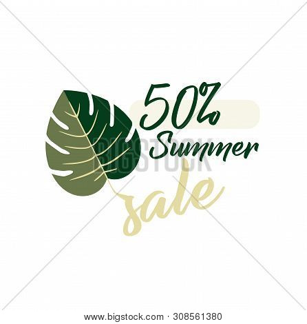 Vector Icon - Summer Big Sale 50% Of The Triad Leaf Monstera. Black Friday - Shopping Day. Stylish F