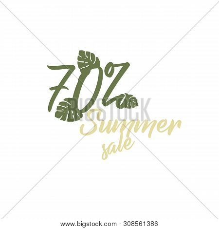 Vector Icon - Summer Big Sale 70% Tropical Leaf Monstera. Black Friday - Shopping Day. Stylish Flat 