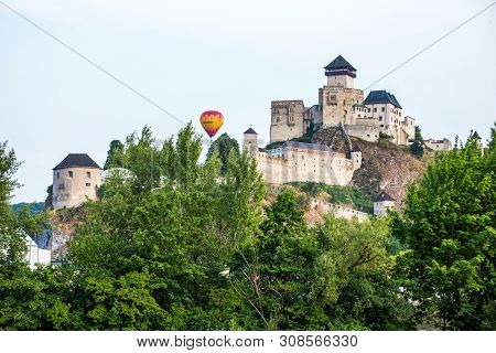 Trencin Castle. Slovakia. 02 August 2015. Trenciansky Hrad - Trencin Castle - On The Hill In Center 
