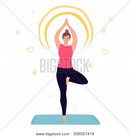 Girl Practicing Yoga - Colorful Flat Design Style Illustration