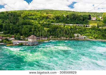 Neuhausen Am Rheinfall, Switzerland - 23 July 2019. Waterfall On The River Rhine In Neuhausen Am Rhe