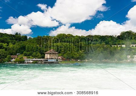 Neuhausen Am Rheinfall, Switzerland - 23 July 2019. Waterfall On The River Rhine In Neuhausen Am Rhe