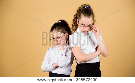 Small Girls In School Uniform. Confident Students. Friendship Forever. Back To School. Study Concept