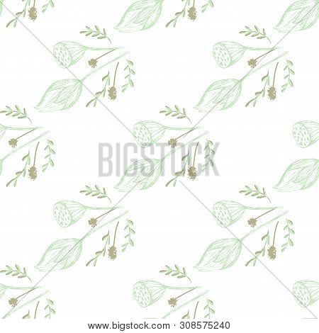 Color Lotus Flower Hand Drawn, Floral Seamless Pattern, Simple Vector Illustration