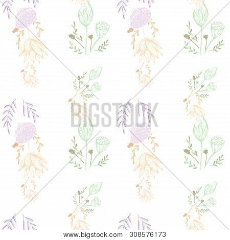 Color Lotus Flower Hand Drawn, Floral Seamless Pattern, Simple Vector Illustration