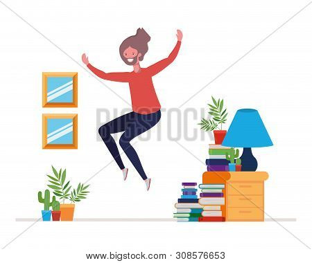 Young Man Dancing In Living Room Character Vector Illustration Design