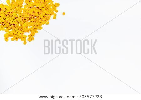Cereals, Oatflakes And Cornflakes For Healthy Breakfast On White Background Top View Mock Up