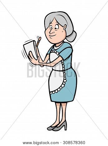 Cartoon Vector Illustration Of A Waitress Taking An Order