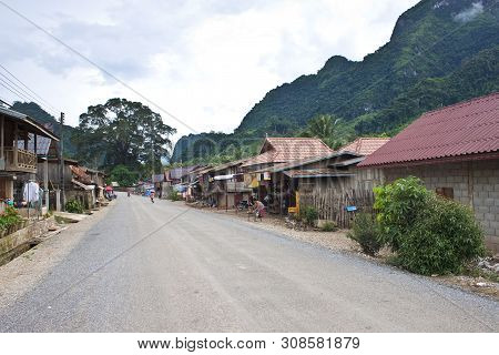 Nong Khiaw, Laos - August 14: View Of A Road In A Village On August 14, 2012 In Nong Khiaw, Laos. No