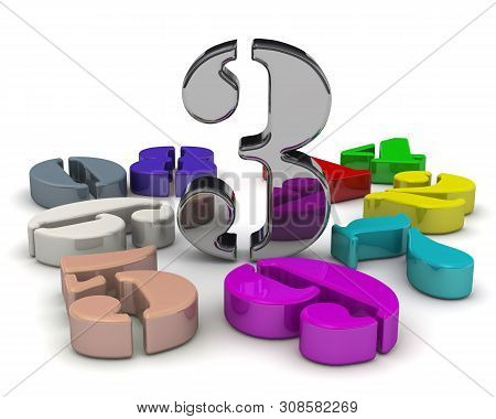 Number Three In The Middle Of Numbers. 3d Colorful Numbers Lying On White Background With The Number
