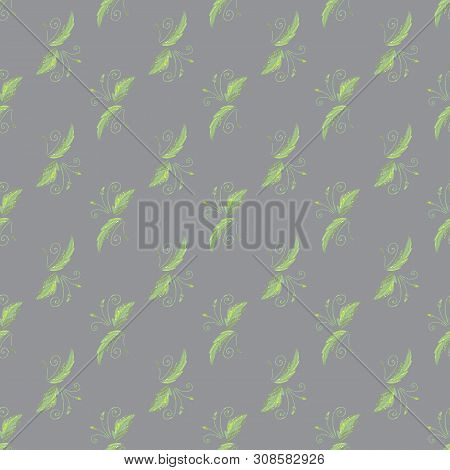 Grean Leaf Pattern  Hand Drawn Illustration With Grunge Simple Texture