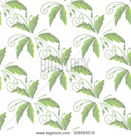 Grean Leaf Pattern  Hand Drawn Illustration With Grunge Simple Texture