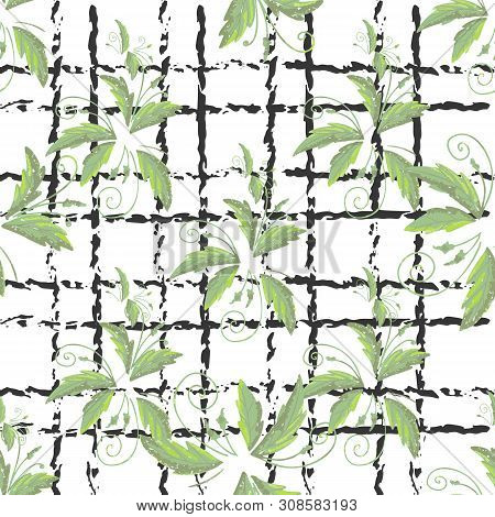 Grean Leaf Pattern  Hand Drawn Illustration With Grunge Simple Texture