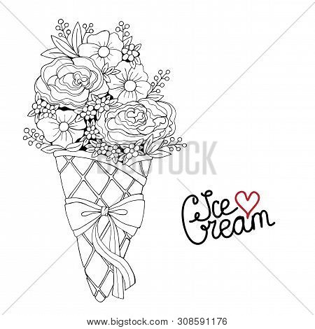 Vector Ice Cream For Coloring Book For Adult And Kids