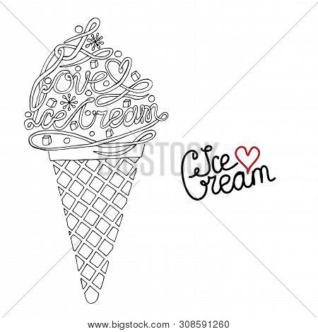 Vector Ice Cream For Coloring Book For Adult And Kids