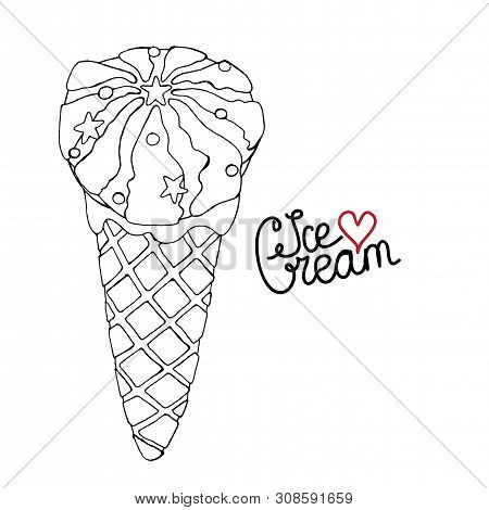 Vector Ice Cream For Coloring Book For Adult And Kids