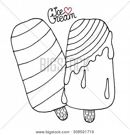 Vector Ice Cream For Coloring Book For Adult And Kids