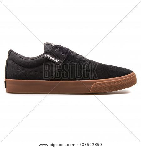Vienna, Austria - August 25, 2017: Supra Stacks Vulc Two Black Sneaker On White Background.