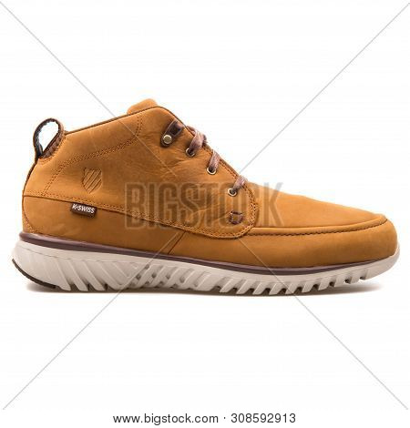Vienna, Austria - August 25, 2017: K-swiss Blade Light Landcruiser Brown Sneaker On White Background
