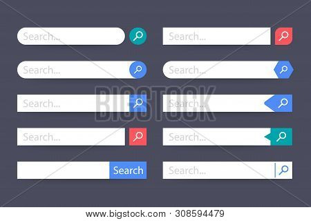 Set Search Bar Vector Element Design, Set Of Search Boxes Ui Template Isolated On Blue Background. V