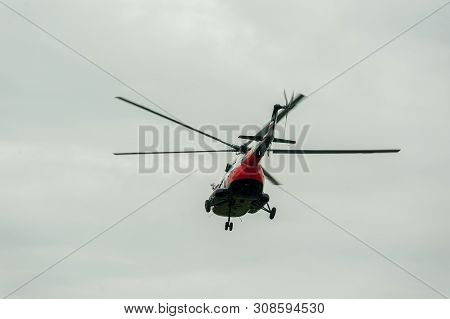 Tyumen, Russia - June 19, 2019: Aircraft Repair Helicopter Utair Engineering Plant. Test Flight Of M