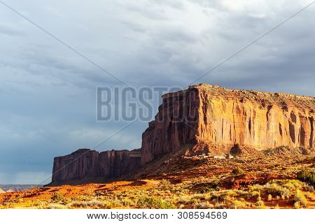 An Impressive Mesa Near Monument Valley, Arizona, Around Sunset.