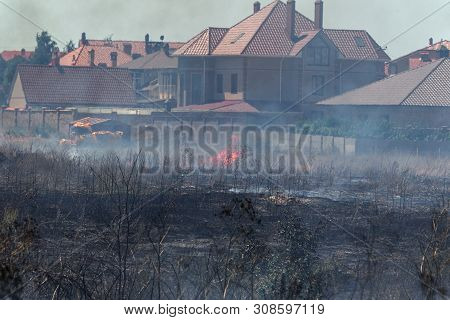 Strong Smoke In Steppe. Forest And Steppe Fires Destroy Fields And Steppes During Severe Droughts. F