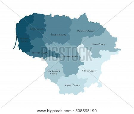 Vector Isolated Illustration Of Simplified Administrative Map Of Lithuania. Borders And Names Of The