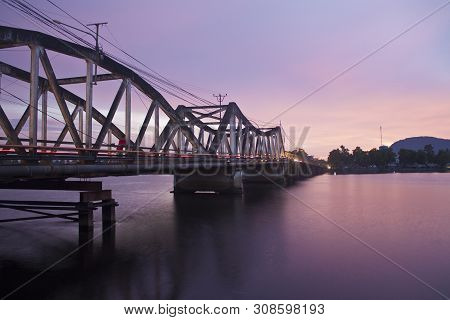 Evening View Of The Old Bridge In Kampot, Cambodia