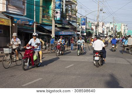 Chau Doc, Vietnam - July 23: Road Traffic On July 23, 2012 In Chau Doc, Vietnam. It Is A Town In The