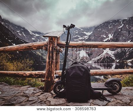Touristic View Point With Amaizing View Of Mountains And Lake With Mirroed Reflection. Trere Are Sco