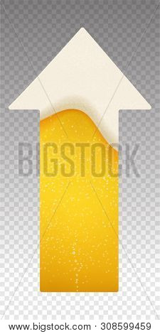Arrow Up With Beer Foam And Bubbles Background. Vector Illustration With Flowing Foam And Bubbles Te